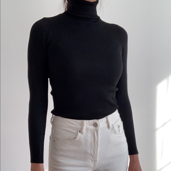 BLACK HIGH NECK SLIM FIT SWEATER TOP - Picture 6 of 13
